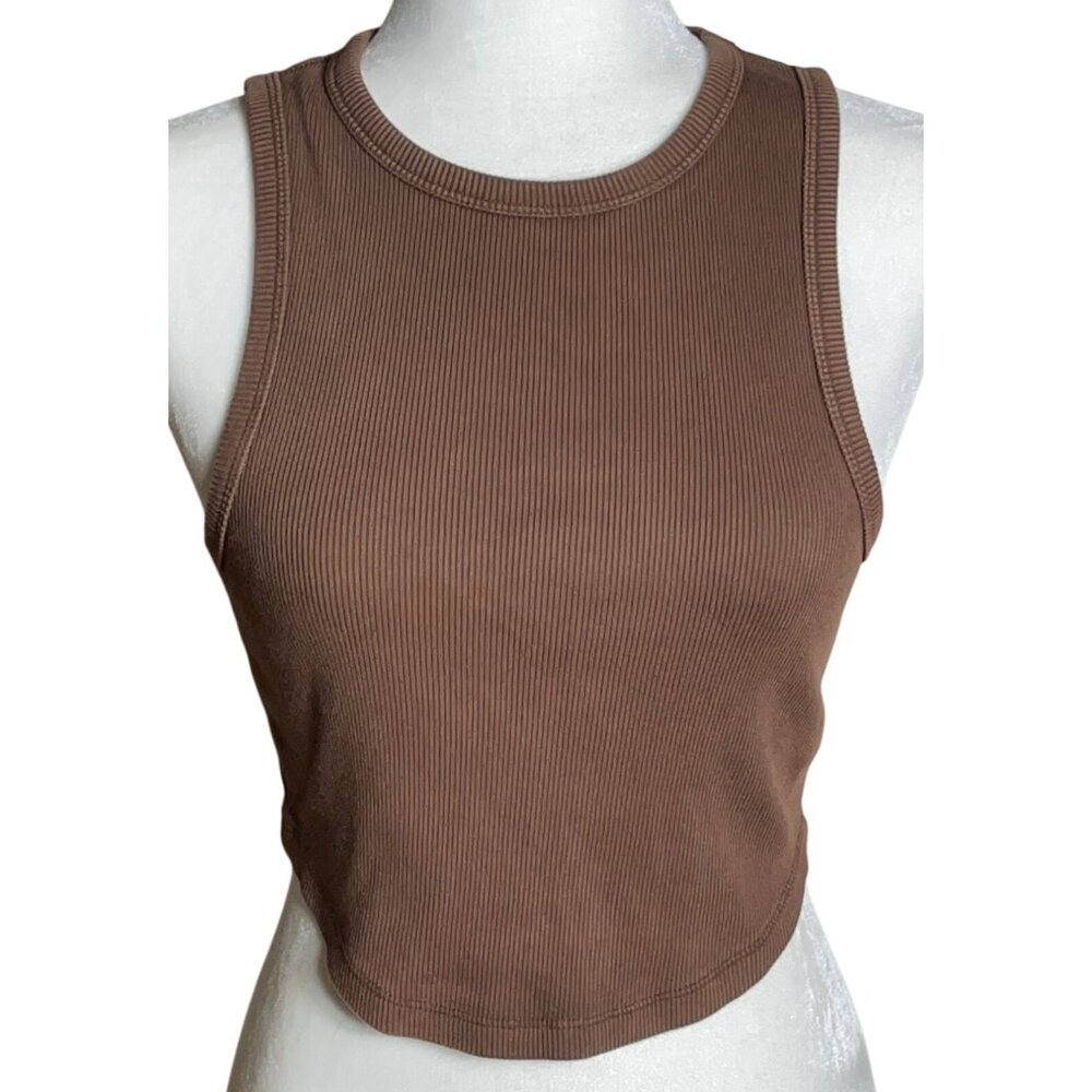 Aerie Crop Tank Brown Rib Cotton Stretch Grunge Layers Basic Womens S